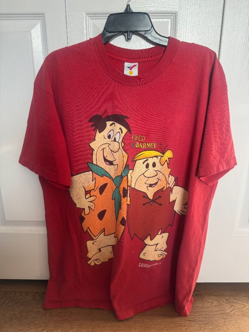 Vintage The Flintstones Fred & Barney T-Shirt XL Red Made In USA Artex Cartoon